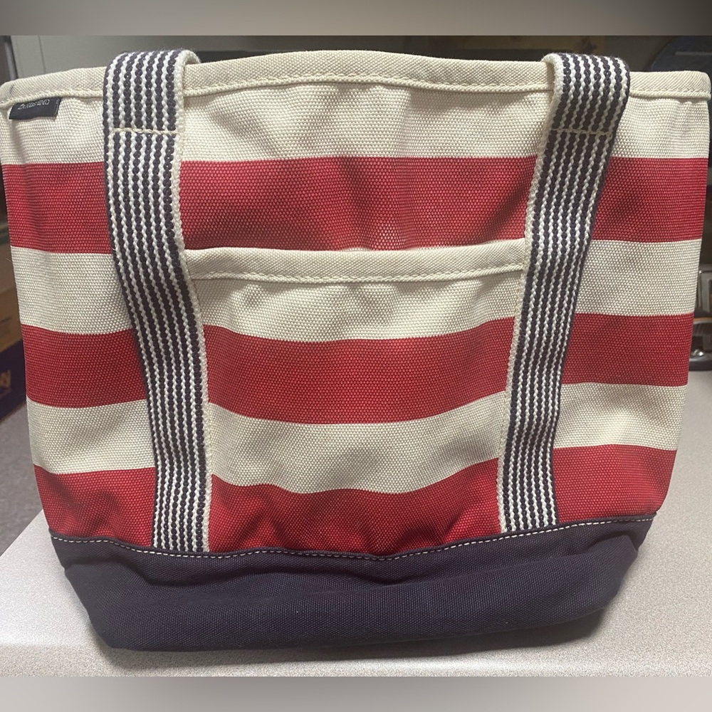 Lands End Striped Canvas Tote Bag in Red, Cream & Navy